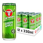 Carabao Energy Drink Green Apple, 12 x 330ml Cans Case, Low Calorie, Lower Sugar, Fizzy Fruit Flavour, Vegan, Gluten Free Drink. B Vitamins, Taurine, Caffeine with Zero Crash, Bulk Crates, Multipack