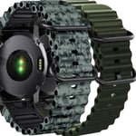 Pack 2x Bracelets Ocean Waves Pour Garmin Fenix 7 Pro Sapphire Solar Vert Et Vert Camouflage