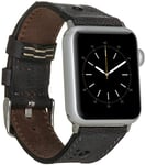 Burkley Bracelet de rechange en cuir pour Apple Watch de 38/40 mm et 42/44 mm - Vintage - Bracelet de rechange compatible avec toutes les montres Apple - Fait main (42/44 mm, noir - BA4)