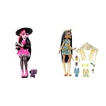 Monster High Draculaura Doll with Pet Bat-Cat Count Fabulous and Accessories like Backpack & Doll, Cleo De Nile with Accessories and Pet Dog, Posable Fashion Doll with Blue Streaked Hair, HHK54