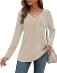 AUSELILY Womens Lightweight Jumpers Sweatshirts Casual Solid Color Pullover Sweaters V Neck Long Sleeve Tops for Women Gifts Apricot