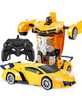 Maxesla Voiture de Jouet Robot Déformée, 2 en 1 Voiture Télécommandée, 2.4Ghz Déformation Télécommandée Voiture Voiture Robot Jouets pour Garçons de 3 à 12 Ans, Noël Cadeau d'anniversaire, Jaune