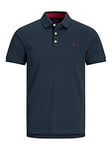 JACK & JONES Men's Polo Shirt Collared Neck Short Sleeve Polo Shirt Slim Fit T-Shirt for Men, Navy, Size- M