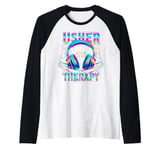 USHER HipHop Fan Music Therapy Retro Vintage Headphones 80s Raglan Baseball Tee