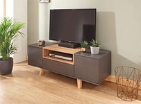 GFW Modena Grey TV Unit - Contemporary TV Stand Suitable for Max. 55 Inch TV Size. TV Cabinet with 2x Side Cupboards & 1x Shelf Unit. TV Stand Cabinet for Living Room.