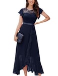 Berylove Robe de soirée longue élégante pour mariage - Robe de cocktail avec fente - Robe de cocktail pour femme - Élégante avec manches - Taille élastique, bleu marine, XL