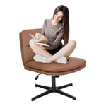 YOURLITE Chaise de Bureau sans Accoudoirs, Fauteuil Relaxant sans roulettes,Siège Basculant avec Assise Large,Pivotant Hauteur Réglable,avec Pieds Croisés,Capacité de Charge 136 Kg Marron