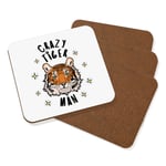 Crazy Tiger Man Stars Coaster Drinks Mat Set Of 4 - Funny Animal