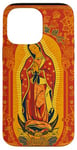 Coque pour iPhone 14 Pro Max Orange Paisley Vierge Marie Guadalupe minimaliste catholique