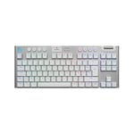 Logitech G G915 X LIGHTSPEED TKL Clavier gaming sans fil ultra-plat, touches PBT double couche, touches entièrement programmables, rétroéclairage RVB, GL Brown Tactile - PC/Mac, FRA AZERTY - Blanc