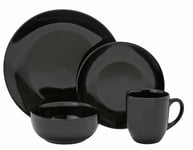 16Pc Black  Dinner Set Tableware Dinning Serving Set Plates Mugs Stoneware