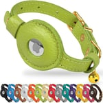 OOPSDOGGY Cat Collar with Bell for AirTag - Non Breakaway Leather Kitten Collar with Apple Air Tag Holder - Lightweight Integrated GPS Pet Collars for Girl Boy Cats, Small Dogs, Puppies (Lime Green)