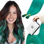 RUNATURE Extension Cheveux Naturel Keratine Teal Extension Cheveux a Froid Colores Teal Extension Keratine à Chaud Cheveux Naturel Remy Lisse 22 Pouces/55cm 25 Mèches/25g