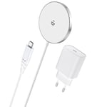 Chargeur Induction Rapide Compatible MagSafe avec Prise Adaptateur Secteur 20W Type USB-C,Magnétique sans Fil Charger pour iPhone 12/13/14/15 Series et AirPods