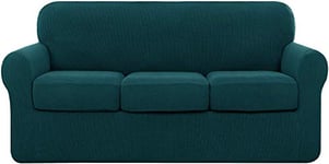 subrtex 3 Places Housse de canapé avec 3 Coussins de siège séparés de Haute élasticité pour Fauteuil de Protection de Meubles lavables (3 Places, Bleu Vert)