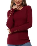 Newshows Women's Jumpers for Women UK Dark Red Crew Neck Jumpers Fit Knitted Ladies Long Sleeve Tops Warm Sweater