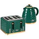 HOMCOM Kettle and Toaster Sets, 3000W 1.7L Rapid Boil Kettle & 4 Slice Toaster with 7 Browning Controls, Defrost, Reheat and Crumb Tray, Otter Thermostat, Green