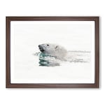 Polar Bear Swimming Modern Art Framed Wall Art Print, Ready to Hang Picture for Living Room Bedroom Home Office Décor, Walnut A3 (46 x 34 cm)