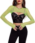 Avidlove Haut en Maille pour Femme T-Shirt Transparent Sexy Blanc à Manches Longues Chemise Transparente Tenues Carnaval Réunion Clubwear Vert S