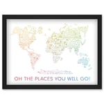 Artery8 World Travel Landmark Line Map Oh The Places You Will Go! Rainbow White Artwork Framed Wall Art Print A4