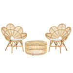 Petit Salon de Jardin 2 Chaises Fauteuils et Table Basse Ronde en Rotin Naturel