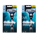 2 X Gillette Mach 3 Razor Handles + 2 Shaving Blade Head New