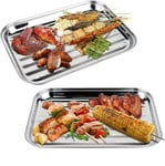 2 Pièces Barquette avec Trous BBQ Grille Panier,34 x 24 cm Paniers a Grillades Acier Inoxydable pour légumes,Réutilisables Plat de Cuisson Legumes Plateau Barbecue