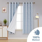 Deconovo Rideau Occultant Chambre Adulte avec Motif Salon Couche de Mousse Cuisine à Oeillets Restaurant Isolant Thermique 2 Pcs, Polyester, Bleu Ciel, 140x175cm