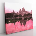 Victoria Memorial in Kolkata India Painting Modern Canvas Wall Art Print Ready to Hang, Framed Picture for Living Room Bedroom Home Office Décor, 35x35 cm (14x14 Inch)