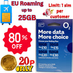 O2 Sim Card - New & Sealed O2 Pay As You Go 02 O2 PAYG,EU Roaming Up To 25GB