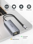 USB C 3.0 1000 Mbps Ethernet-sovitin Yhteensopiva USB C 3.0, RJ45 Gigabit LAN, PC, Kannettava tietokone, Tabletit, Kytkin, Älypuhelimet - Vaaleanharmaa - yksi koko