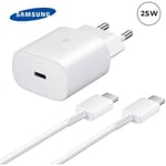 Chargeur Ultra Rapide 25W Adaptateur secteur Original Samsung + Cable USB-C USB-C pour Samsung Galaxy A14 4G 6.6" - Blanc