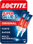 Loctite Super Glue-3 Original, colle forte et résistante de haute qualité, colle liquide tous matériaux, colle transparente à séchage rapide, 2 tubes 3 g