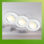 BRILONER - Lot de 3 spots LED encastrables 230V Boîtier 50% recyclé, Variable, Orientable, Ra90, Changement de température de couleur, LED Spot, Plat, 68mm, 90x24mm (DxH), Blanc