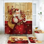 Red Christmas Tree Bathroom Shower Curtain Xmas Waterproof Santa Claus Curtain