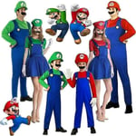 Super Mario-dräkt Cosplay Party Fancy Dress Up-kläder för barn Pojkar Flickor Vuxna Män Kvinnor Röd Pojkar 9-10 år