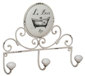 Porte-Manteau Murale "Le Bain" En Fer Forgé Finition Blanche Vieillie 30x6x25 C