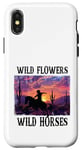 Coque pour iPhone X/XS Fleurs sauvages et chevaux sauvages vintage coucher de soleil country cowgirl