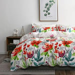 Luofanfei Housse de Couette 240 x 260 Motif Fleurs Rouge Blanc Fleurie Parure de Lit en Microfibre Adulte Parure Housse Couette avec Fermeture Éclair 2 Personnes avec 2 Taies d'oreiller 65x65cm