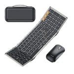 ProtoArc XKM01 Clavier Souris Pliable, Clavier Souris sans Fil AZERTY pour Affaires et Voyages, 2.4G + Dual Bluetooth Pleine-Taille Clavier Portable pour Telephone Tablette iPad - Gris