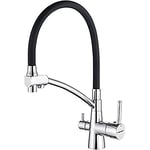 Ibergrif, Black Kitchen Tap with Flexible Spout, 3 in 1 Sprayer for Sink Mixer and Water Filter Purifier, Chrome