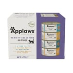 Applaws Natural Wet Cat Food, Multipack Chicken and Fish Selection in Broth 70 g Tin (Pack of 12)