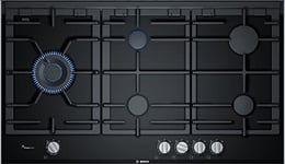 Bosch FlameSelect PRS9A6B70D Série 8 Plaque de Cuisson à gaz Autonome 90 cm de Large avec Support de Casserole Lavable au Lave-Vaisselle, allumage à 1 Main, en Aluminium brossé, Noir