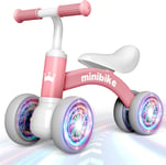 HappyGoLucky Baby Balance Bike 1 2 Year Old, 4 Wheels Lighting Ride On Toys for