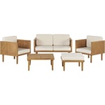 Salon de Jardin Beige Clair en Bois d'Acacia 4 Places Canapé Fauteuils Pouf Table Baratti