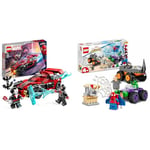 LEGO 76244 Marvel Miles Morales vs. Morbius, Spider-Man Building Toy for Boys and Girls with Race Car and Minifigures & 10782 Marvel Hulk vs. Rhino Monster Truck Showdown