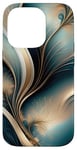 Coque pour iPhone 14 Pro Golden Breeze – Motif abstrait bleu sarcelle et doré