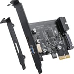 Avec Connecteur USB 3.0 19 Broches + Connecteur D'alimentation SATA 15 Broches, Carte D'extension PCI 1X Vers USB 3.2 Gen1 5 Gbit/s 2 Ports (C+A), Compatible Avec Les Systèmes Windows 10/8/7/Linux