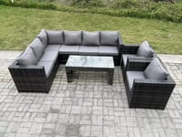 8 Seater Rattan Corner Sofa Lounge Sofa Set With Rectangular Coffee Table 2 Arm Chair Left Hand