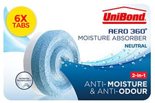 UNIBOND AERO 360° Moisture Absorber Neutral Refill Tab, Ultra-Absorbent and Odour-neutralising, for AERO 360° Dehumidifier, Condensation Absorbers, Pack of 6 (6 x 450g)